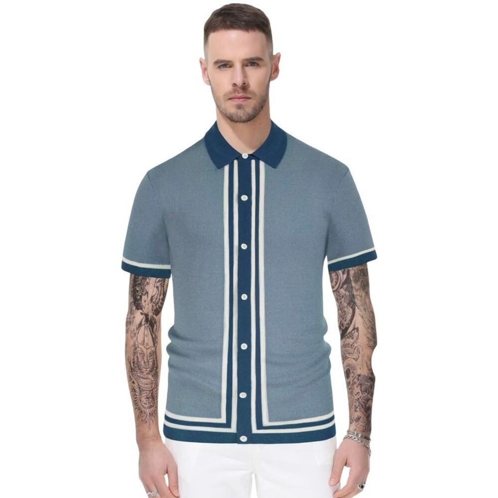 NWT PJ Paul Jones Men’s Vintage Style Knit Button Down Shirt Blue Size Large